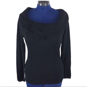 Cyrus‎ M black cashmere blend wide cowl neck 3/4 sleeve retro sweater